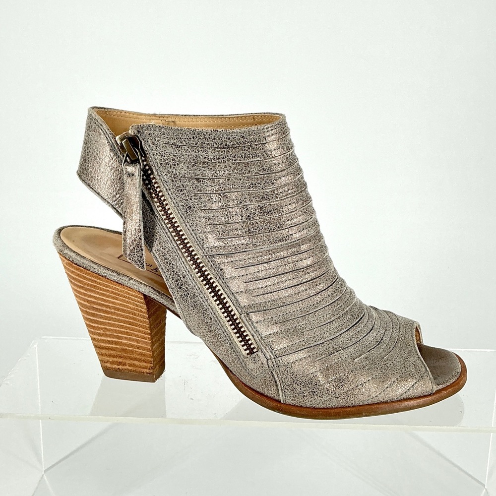 Paul Green Size‎ 5 US 7.5 Metallic Pewter Leather Peep Toe Ankle Booties Cayanne